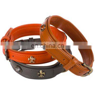 classic soft spiked &crystal leather pet collar