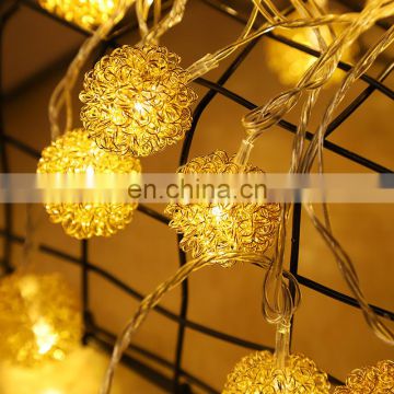 2020 New Arrival Iron Wire Ball String LED Battery Powered Metal Ball String Light