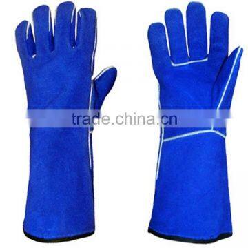 Blue welding safety gloves with leather grade A/AB/BC