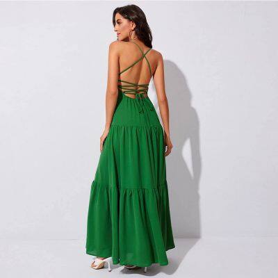 New Large Swing Waist Evening Dress Open Back Suspender Temperament Dress