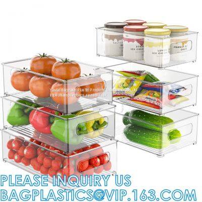 Hot selling Transparent Plastic Pet Kitchen Stackable Storage Box Bins Container Set Refrigerator Drawer Fridge Organizer