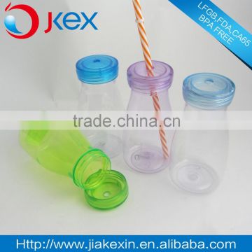 Single wall plastic drinking water mug with straw