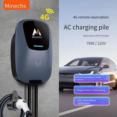 minaichi 7kw ac home charging pile for new energy electric vehicles, supporting 4g remote reservation and card-swiping start/stop