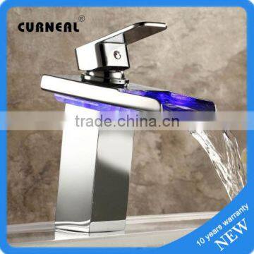 Waterfall Spout Bathroom Sink Faucet Mixer Tap LED Color Changing Faucet Light