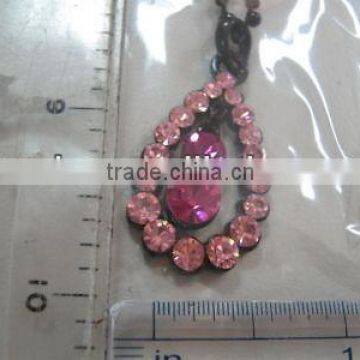 RHINESTONE PENDANT/CHARM NECKLACE WITH PLASTIC BEADS CHAIN