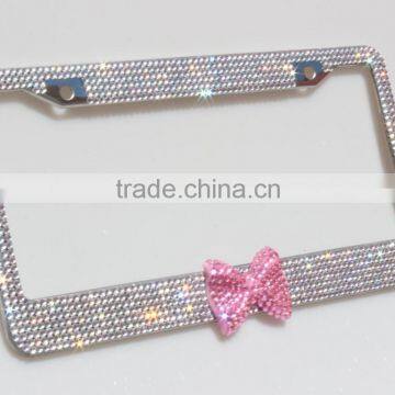 Wholesale Crystal Rhinestone License Plate Frame with Red Bow 2Caps & Gift Car accessories