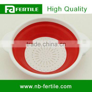 WFZ107002 Red Color Silicone Collapsible Colander Vegetables Fruit Drain Basket Kitchen Sink Strainer
