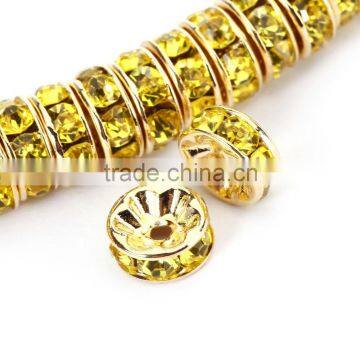 Gold Plated Citrine Color #249 Rhinestone Jewelry Rondelle Spacer Beads Variation Color and Size 4mm/6mm/8mm/10mm