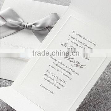 Elegant & Romantic White Pocket Fold Wedding Invitation With Silver Bow & Silver Border photo-4