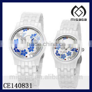 fashion lovely flower dial analog quartz watches with ceramic strap*flower analog quartz ceramic watches