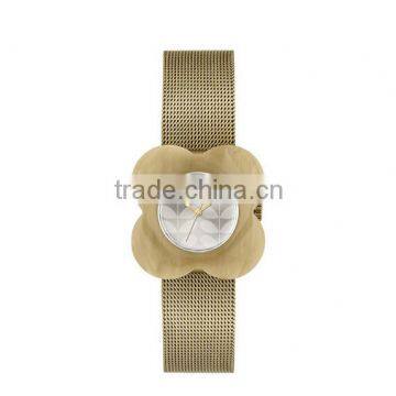 Custom Alloy Face Watch for Ladies Golden Mesh Steel Strap Watch