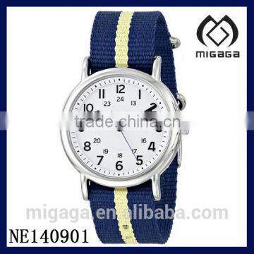 fashion unisex nato style nylon strap sport watch*Watch with Navy and Yellow Nylon Band