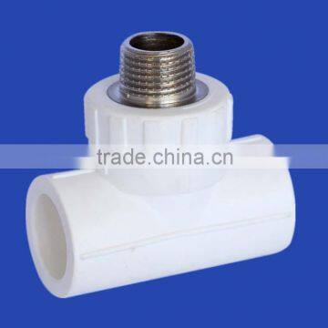 chinese supplier BOYAN plastic pipe fitting white ppr male tee with brass