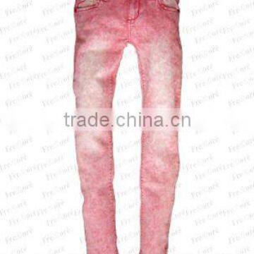 Orange-pink Bleach Lady's Denim Jeans