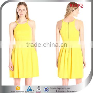 2016 Summer Hot Sale Sleeveless Casual Boutique Yellow Fashion Dress For Women