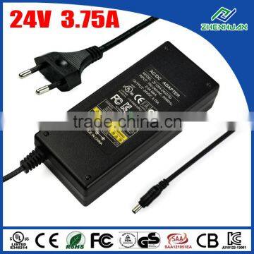 Input 100-240V AC to DC 24V 3.75A DC power supply for cctv camera 90W