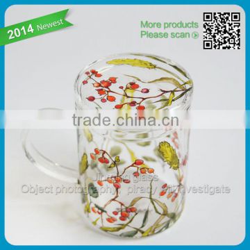 Tableware Glass Beautiful Painting Flowers Coffee and Tea Mug handmade glass bottle