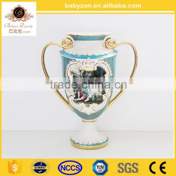 OEM charming anyique ingenious luxury tiffany blue 18"ceramic art vase with gold