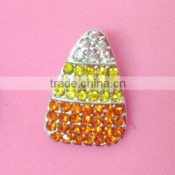 Stock Halloween 24*16mm candy corn rhinestone button with slider(BTN-5490)