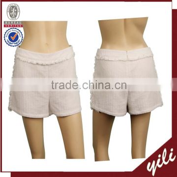 2016 S/A cotton linen tassel design white plain dyed ladies new style short pants WP151032895