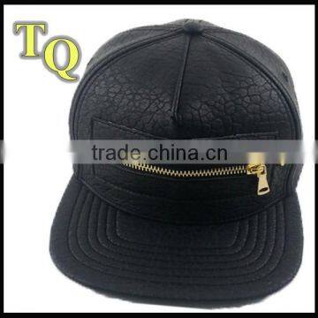 front golden zipper decoration good leather custom snapback hats