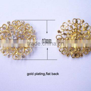 (M0551) 40mm diameter metal rhinestone embellishment without loop,gold plating,flat back