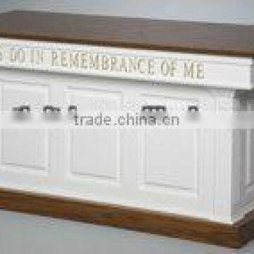 Solid wood church table,Wooden Closed Communion Table in White finish with oak Tops and Trim,wooden church furniture