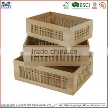 vintage storage printed wooden boxes / wooden crate /wooden tray for fruits/vagetable, set of 3, paulownia