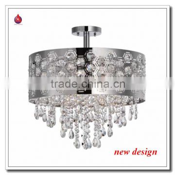 2015 modern crystal ceiling lamp with laser cut hexagon patterned shade