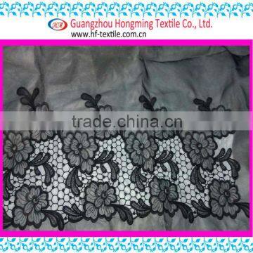 mesh organza embroidery lace fabric for Camellia white black eyelash fringe flower chemical embroidery light fabric for dress