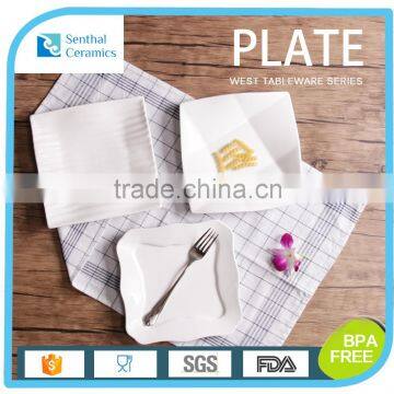 Porcelain dinner square white and glaze plate for restaurant