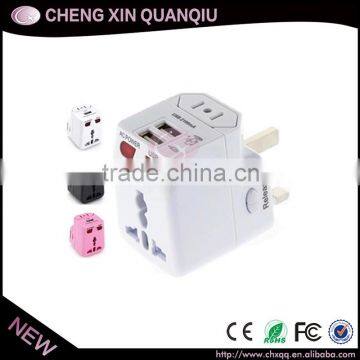 2016 Free Sample Safe universal travel adapter with 2 usb port,dual sim dual standby adapter