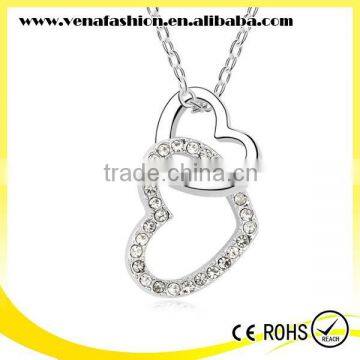 cheap double heart fake diamond necklaces, synthetic diamond necklace