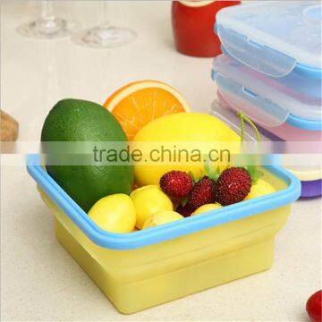 Square single Compartment Folding Collapsible lunch box silicone