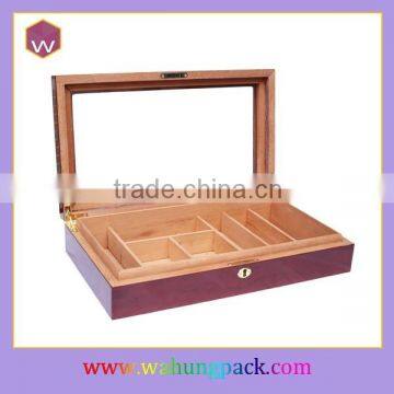 Glass Top Wooden Cigar Humidor Customized Gift Sets Box