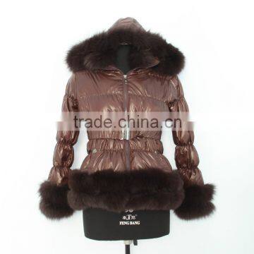 Factory price women's clothing winter down jacket with fox fur hood