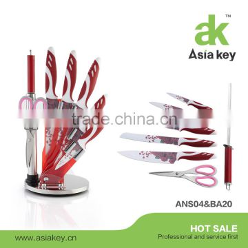 Rose pattern printing blade color knives set non-stick knife set