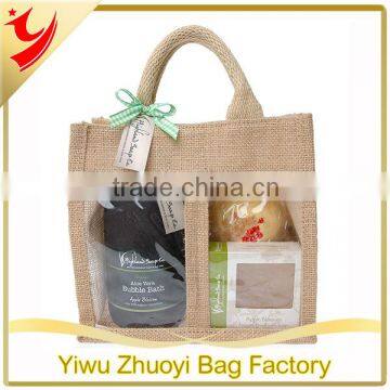 natural jute Christmas gift bag with clear window in packaging soap box