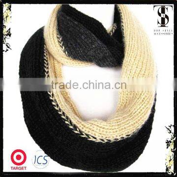 Factory price two-tone color knitted loop neck warm tube scarf