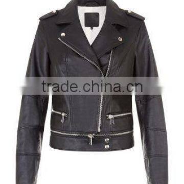 new arrive high quality black sheepskin motorcycle womens leather jacket