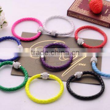 Antique Classical Leather Magnetic Clasp Bracelet Jewelry , Nnisex Smooth Pattern Crystal Leather Bracelet/