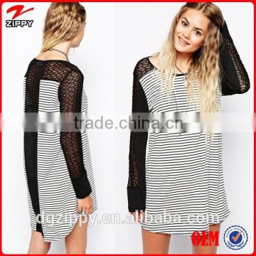 Elements Stripe Fashion Women Tunic With Lace Contrast