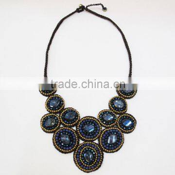 Blue Crystal with Beads Wax cotton thread with mixed natural stone, Stone necklace WT30