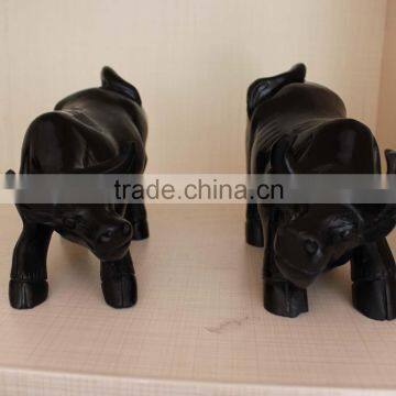 Natural Rock Black Obsidian Crystal Carving Cattle photo-4