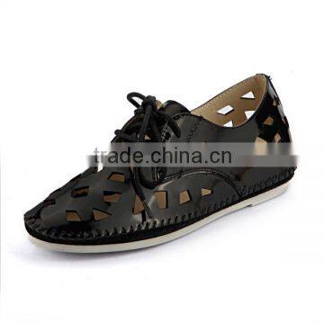 2016 summer shoes breathable shoes bright skin black casual shoes hollow rubber soles