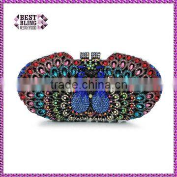 new peacock cluth bag animal lover double crystal party stone evening clutch (88167A-C)