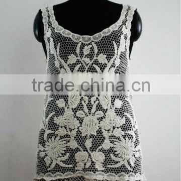 Sleeveless Embroidery Crochet Lace vest