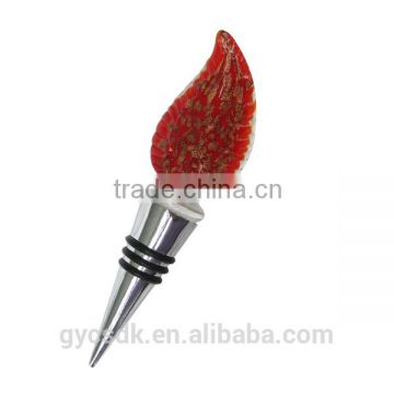 Leaf Shaped Colorful Murano Glass Red Wine Bottle Stopper