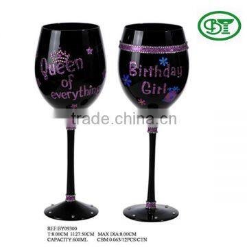 mouth blown black wine glass for girl gift