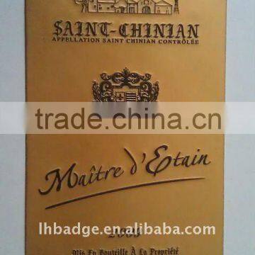 Metal Wine Label, Adhesive Cognac label, Spirit glass label, Embossed adhesive label